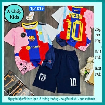 Đồ bộ bé trai thun lạnh thể thao in số 10 phong cách bóng đá cho bé diện đi chơi , đi học