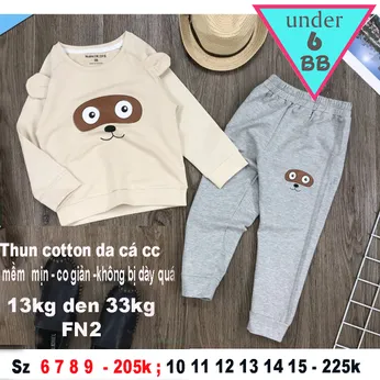 Đồ bộ bé trai tay dài cotton in họa tiết hình gấu siêu dễ thương cho bé đi chơi ,đi học