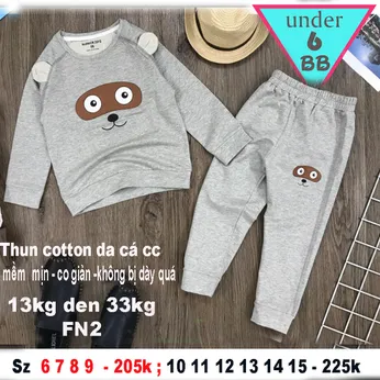 Đồ bộ bé trai tay dài cotton in họa tiết hình gấu siêu dễ thương cho bé đi chơi ,đi học