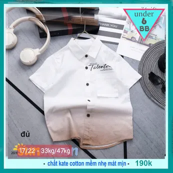 Áo sơ mi bé trai tay ngắn in chữ phối màu loang phong cách cá tính cực sang cho bé đi chơi , đi tiệc