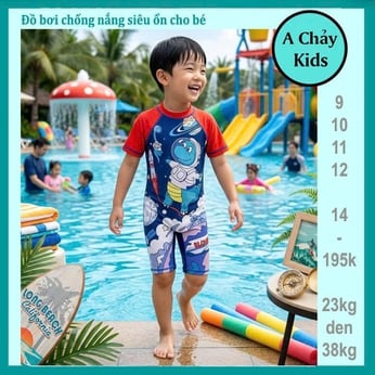 Đồ bơi bé trai tay ngắn liền thân in họa tiết 3D hình Phi Hàng Gia phong cách cá tính cho bé đi chơi , đi học 