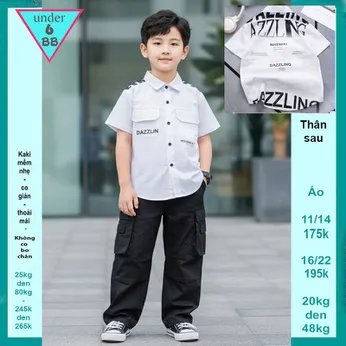 Áo sơ mi bé trai tay ngắn in chữ DAZZLIN phong cách cá tính cho bé đi chơi , đi học