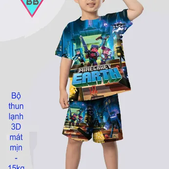 Đồ Bộ bé trai thun lạnh tay ngắn in 3D hình Minecraft cho bé đi chơi , đi học