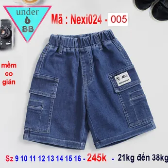 Quần jean ngắn bé trai co giãn (21kg đến 38kg) (MS:Nexi024-005) túi hộp cho bé đi chơi ,đi học