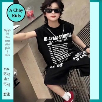 Đồ bộ bé trai sát nách cotton in chữ phong cách hiphop hàn quốc cho bé diện đi chơi  , đi học