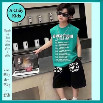 Đồ bộ bé trai sát nách cotton in chữ phong cách hiphop hàn quốc cho bé diện đi chơi  , đi học