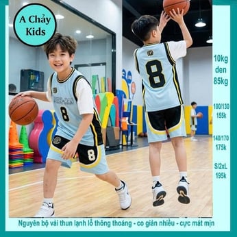 Đồ bộ bé trai thun lạnh thể thao in số 8 phong cách bóng rổ cá tính cho bé diện đi chơi , đi học