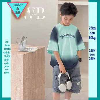 Set bộ jean bé trai ( áo vải cotton - quần jean co giãn ) in chữ phối màu loang phong cách cá tính cho bé đi chơi 
