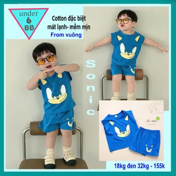 Đồ bộ bé trai sát nách cotton ( cánh tay dơi) in họa tiết hình Sonnic siêu dễ thương cho bé đi chơi ,đi học
