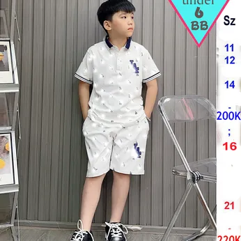 Set đồ bộ bé trai cổ trụ in họa tiết chữ phong cách cá tính cho bé đi chơi , đi học 