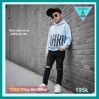 Áo thun bé trai tay dài có nón (Hoodie ) in chữ mang phong cách thời trang cá tính cho bé đi chơi , du lịch