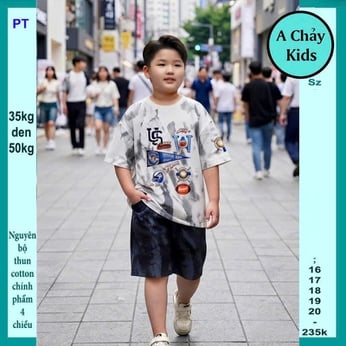 Đồ bộ bé trai hiphop in logo phối loang màu phong cách cá tính cho bé đi chơi , đi học