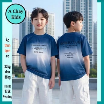 Áo thun bé trai ( thun lạnh ) in chữ phối loang màu cá tính cho bé yêu diện đi chơi , du lịch