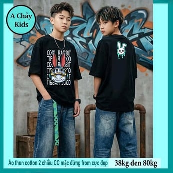 Áo thun cotton bé trai in Chú Thỏ Hiphop cá tính cho bé diện đi chơi  , đi du lịch