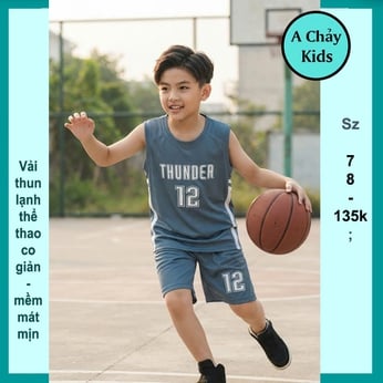 Đồ bộ bé trai thun lạnh sát nách in số 12 phong cách thể thao cho bé trai đi đi chơi , đi học