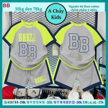 Set đồ bộ bé trai tay Set đồ bộ bé trai tay ngắn in chữ BRKLN phối màu cực cá tính cho bé bé diện phố , du lịch nhìn vẫn sang