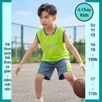 Đồ bộ bé trai thun lạnh sát nách thể thao thêu số 24 phong cách bóng rổ cho bé đi chơi , đi học 