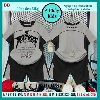 Set đồ bộ bé trai tay ngắn in chữ phối viền phong cách hiphop ngầu cho bé diện đi chơi , du lịch