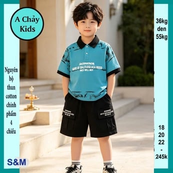Set đồ bộ bé trai có cổ in chữ phong cách thời trang hàn quốc cực sang cho bé diện phố, du lịch