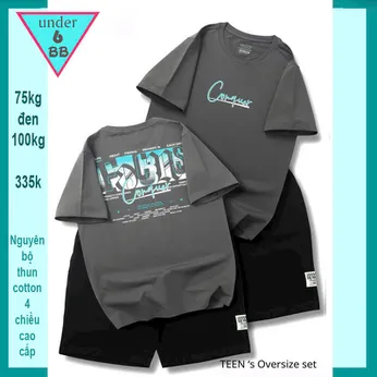 Quần áo bé trai size lớn in chữ -  xám 021