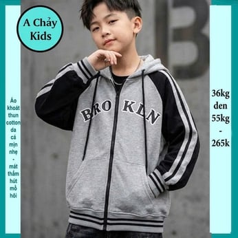 Áo khoác bé trai in chữ BROKLN phong cách cá tính cho bé 
