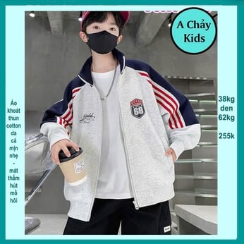 Áo khoác bé trai ( bomber ) in chữ phối sọc phong cách cá tính cho bé đi chơi , đi hoc