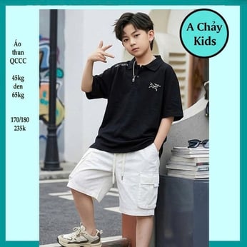 Áo polo bé trai in chữ phong cách cực sang cho tuổi teen diện đi chơi , đi lễ