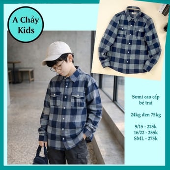 Áo sơ mi bé trai tay dài caro phong cách hàn quốc cực sang cho bé diện đi chơi , đi tiệc