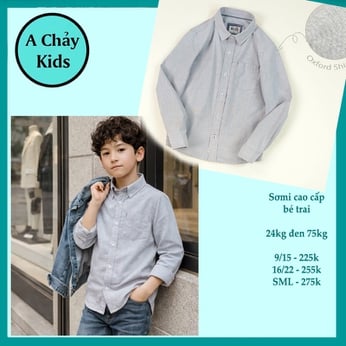 Áo sơ mi bé trai tay dài đơn giản cực sang cho bé diện đi chơi , đi tiện 