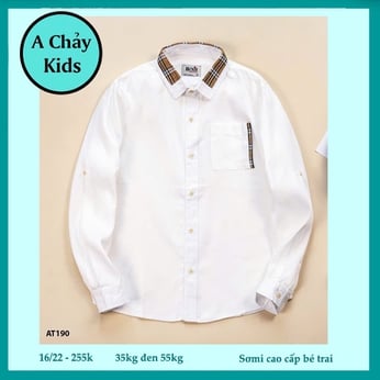 Áo sơ mi bé trai tay dài màu trắng trơn sang trọng cho bé đi chơi , đi tiệc