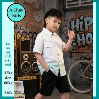 Áo sơ mi bé trai tay ngắn in màu loang phong cách cá tính cho bé diện đi chơi , du lịch