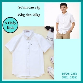 Áo sơ mi bé trai tay ngắn cao cấp màu trắng trơn sang trọng cho bé đi chơi , đi tiệc