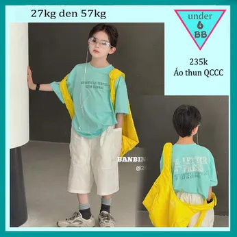 Áo thun bé trai cao cấp in chữ - xanh min 011