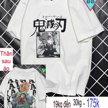 Áo Thun bé trai cotton tay ngắn in hình anime Demon Slayer cho bé đi chơi , đi học