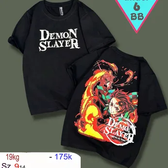 Áo Thun bé trai cotton tay ngắn in hình anime Demon Slayer phong cách cá tính cho bé đi chơi đi học