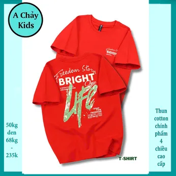 Áo thun bé trai cotton in chữ BRIGHT mang phong cách thời trang cá tính cho bé đi chơi , đi học