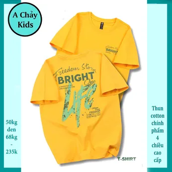 Áo thun bé trai cotton in chữ BRIGHT mang phong cách thời trang cá tính cho bé đi chơi , đi học