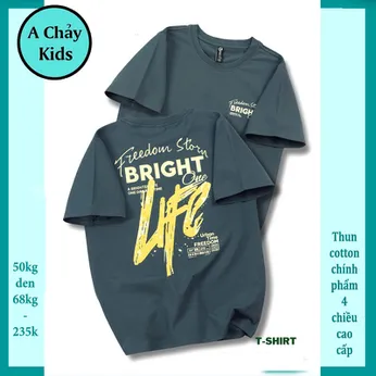 Áo thun bé trai cotton in chữ BRIGHT mang phong cách thời trang cá tính cho bé đi chơi , đi học