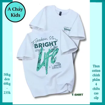 Áo thun bé trai cotton in chữ BRIGHT mang phong cách thời trang cá tính cho bé đi chơi , đi học