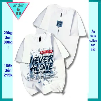 Áo thun bé trai cotton in chữ NEVER ALONE phối vệt sơn phong cách cá tính cho bé đi chơi , đi học