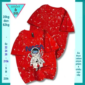 Áo thun bé trai cotton in họa tiết hình Phi Hành Gia phối vệt sơn phong cách cá tính cho bé đi chơi , đi học