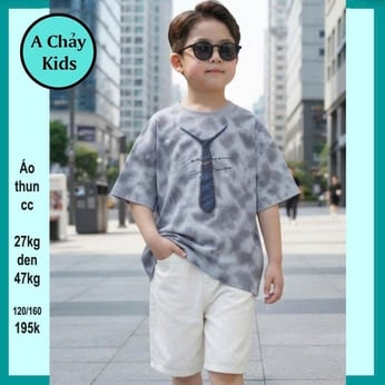 Áo thun bé trai in Cà Vạt phong cách hàn quốc công tử cho bé diện đi tiệc , du lịch