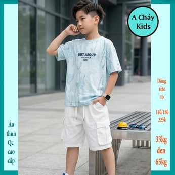 Áo thun bé trai in chữ phối loang màu phong cách cực ngầu cho bé diện đi chơi , đi lịch