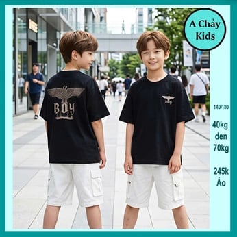 Áo thun bé trai in chữ BOY phong cách hàn quốc cho bé diện đi chơi, du lịch