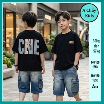 Áo thun bé trai in chữ CNE phong cách cá tính cho bé đi chơi ,đi du lịch