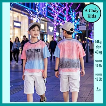 Áo thun bé trai in chữ phối loang màu phong cách hàn quốc cá tính cực sang cho bé diện đi chơi , đi du lịch