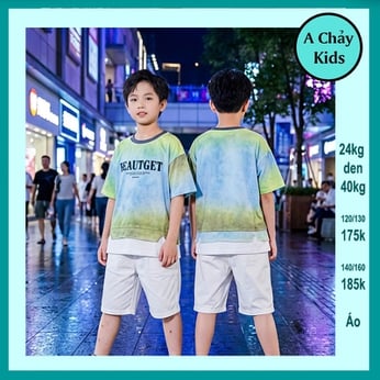Áo thun bé trai in chữ phối loang màu phong cách hàn quốc cá tính cực sang cho bé diện đi chơi , đi du lịch