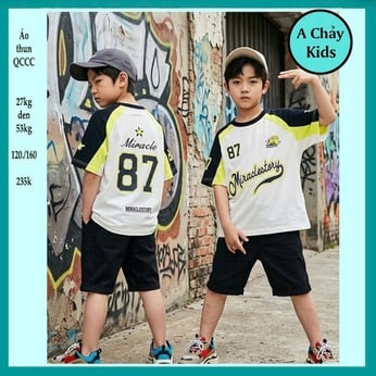 Áo thun bé trai in chữ số 87 phong cách hàn quốc cá tính cho bé đi chơi , du lịch