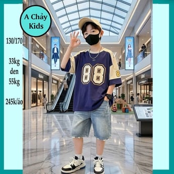 Áo thun bé trai in chữ số 88 phong cách hàn quốc siêu cá tính cho bé diện đi chơi , đi học