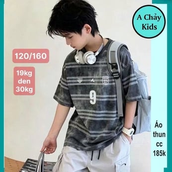 Áo thun bé trai in chữ số  9 phối sọc phong cách hàn quốc cá tính cho bé đi chơi , du lịch